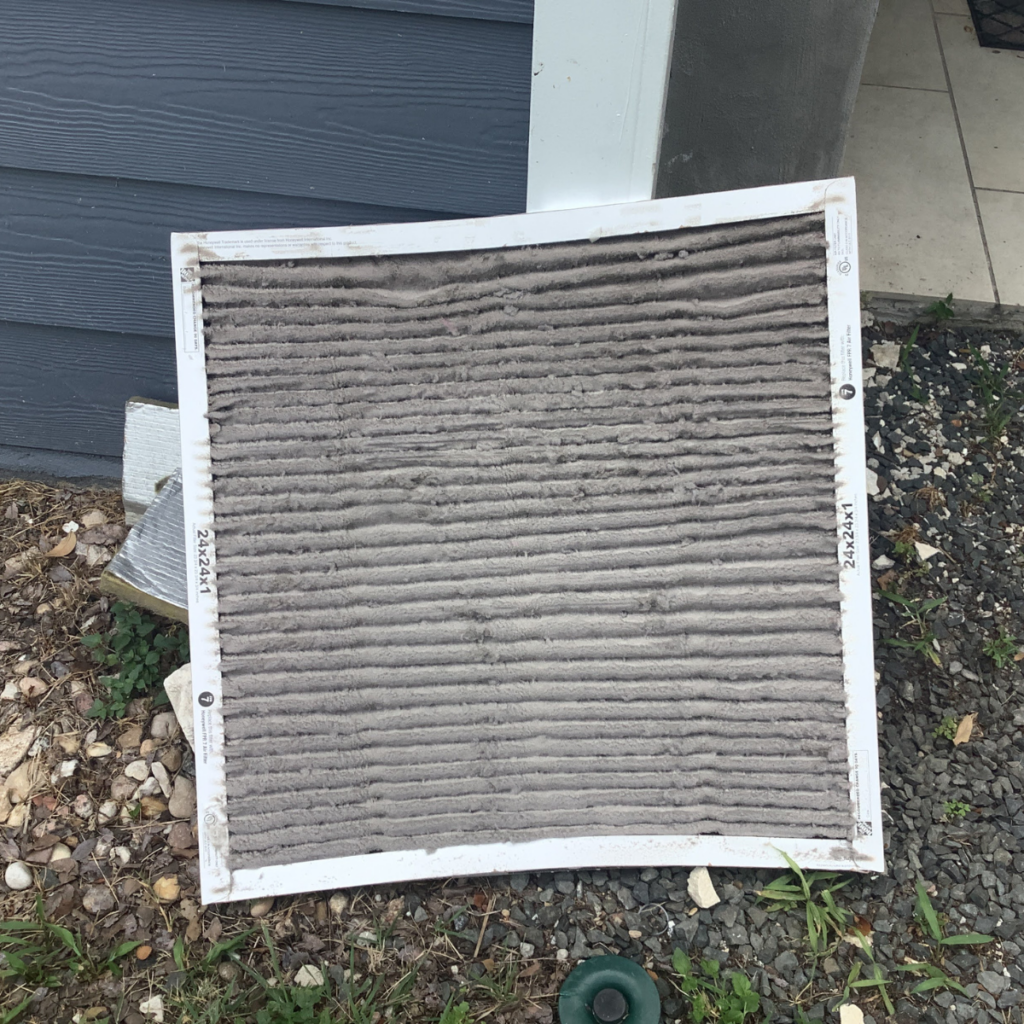 dirty air filter after being replaced by a new, clean one