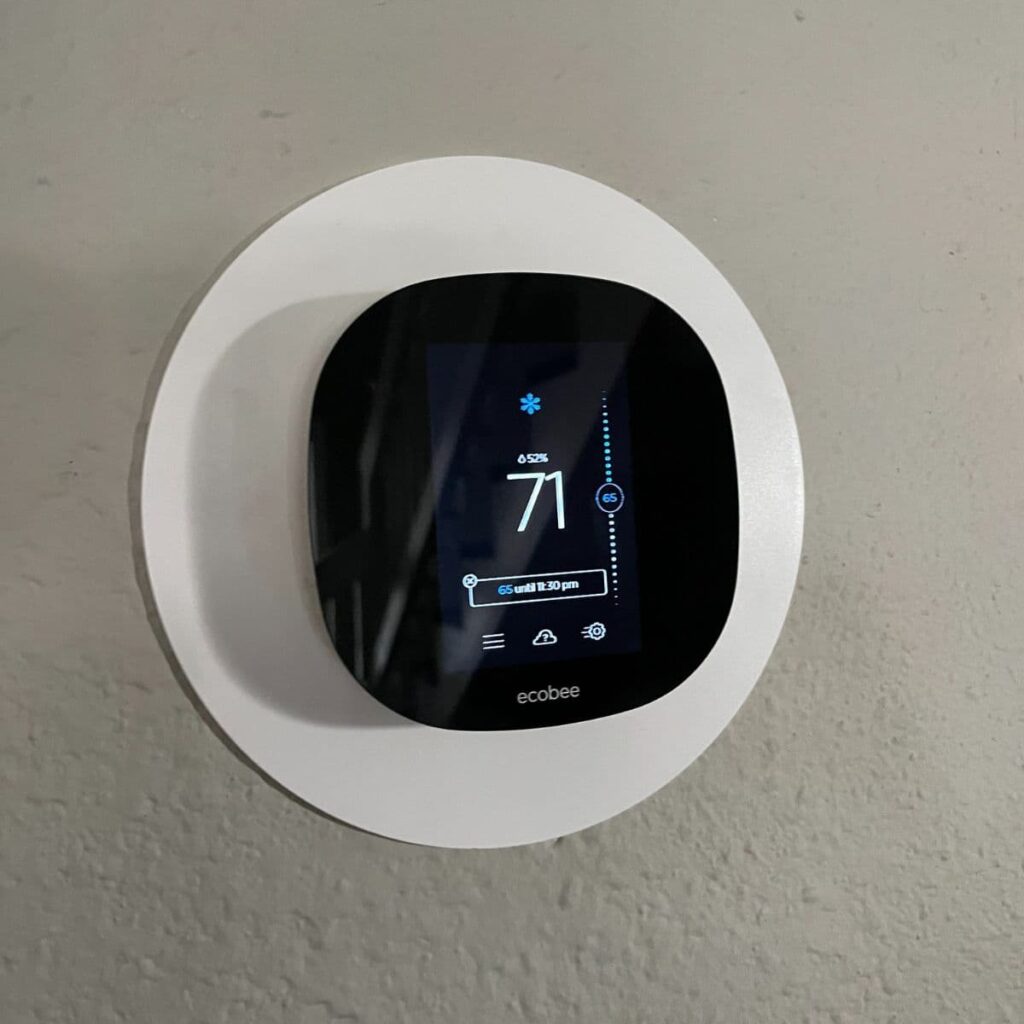 closeup of a smart thermostat